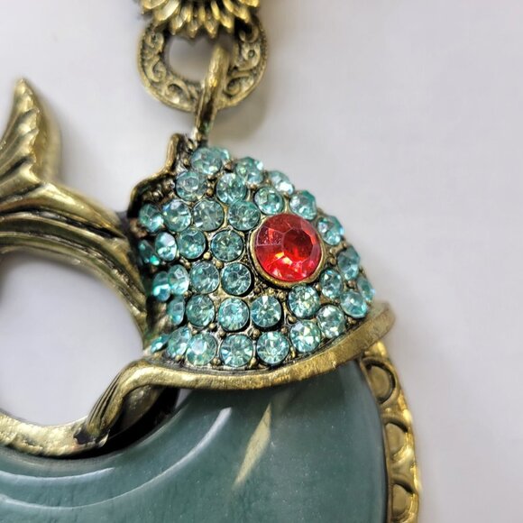 Statement Choker Pendant Necklace Fashion Gemstone Blue Fish Pendant - Picture 13 of 16